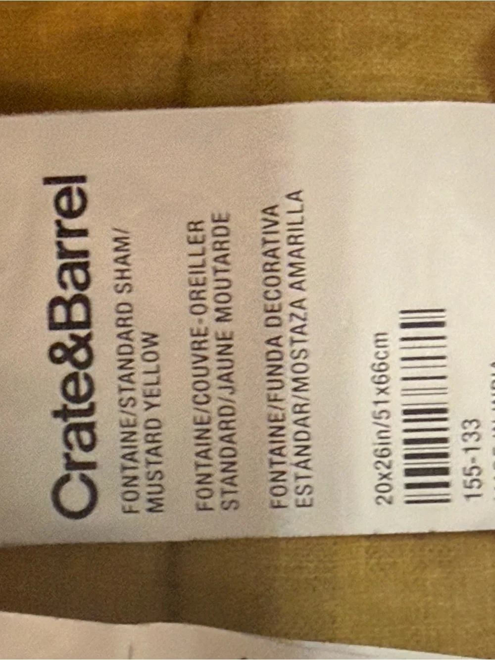 Crate&Barrel 20x26 Mustard Yellow Standard Sham pillowcase